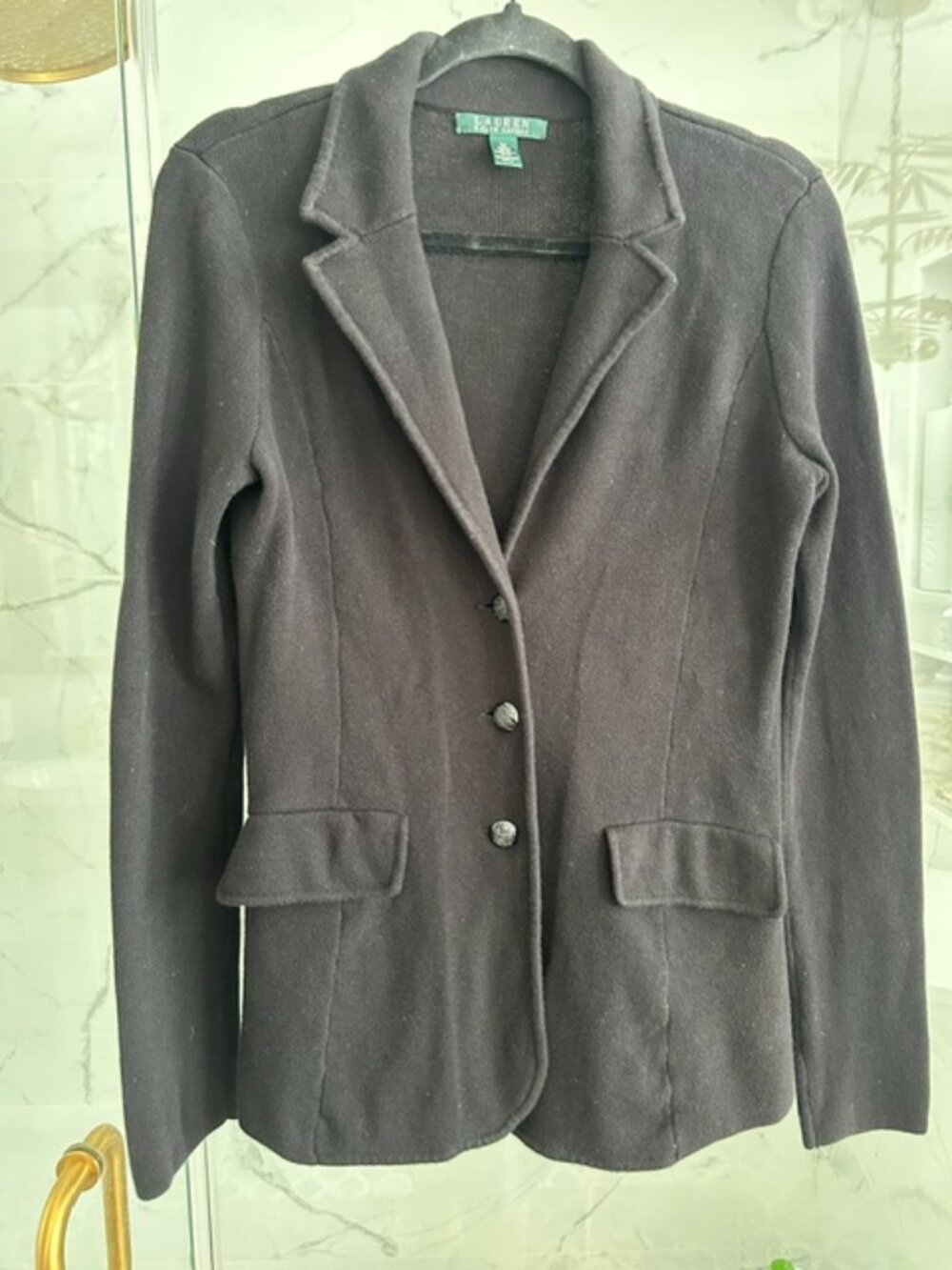 Ralph Lauren Sweater Knit Blazer Crest Buttons Cotton Size M Women’s Black